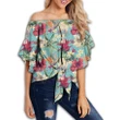Alohawaii Clothing - Hawaii Seamless Floral Pattern With Tropical Hibiscus, Watercolor Women's Off Shoulder Wrap Waist Top