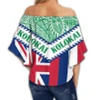 Hawaii Flag Kolokai Women's Off Shoulder Wrap Waist Top - Green - Mit Style - AH - J3