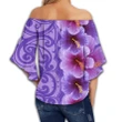 Hawaii Hibiscus Flower Polynesian Women's Off Shoulder Wrap Waist Top - Curtis Style - Purple - AH - J2