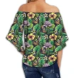 Alohawaii Clothing - Hawaii Hibiscus And Plumeria Green Women's Off Shoulder Wrap Waist Top - AH - J4