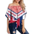 Alohawaii Clothing - Hawaii Flag Women's Off Shoulder Wrap Waist Top - Red - Mit Style
