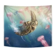 Alohawaii Tapestry - Hawaii Turtle And Jellyfish In Deep Sea Moana Tapestry