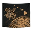Alohawaii Tapestry - Hawaii Map Plumeria Polynesian Gold Tribal Tapestry