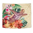 Alohawaii Tapestry - Hawaii Tropical Hibiscus Plumeria Turtle Beige Tapestry