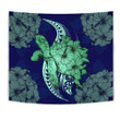 Alohawaii Tapestry - Hawaii Polynesian Turtle Hibiscus Tapestry - Green