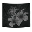 Alohawaii Tapestry - Hawaii Hibiscus Tapestry - Turtle Map - Gray