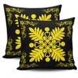 Hawaiian Quilt Maui Plant And Hibiscus Pattern Pillow Covers - Yellow Black - AH J8