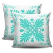 Hawaiian Quilt Maui Plant And Hibiscus Pattern Pillow Covers - Turquoise White - AH J8