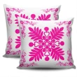 Hawaiian Quilt Maui Plant And Hibiscus Pattern Pillow Covers - Pink White - AH J8