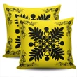 Hawaiian Quilt Maui Plant And Hibiscus Pattern Pillow Covers - Black Yellow - AH J8