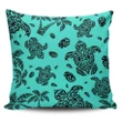 Alohawaii Home Set - Hawaii Pillow Case Polynesian Turtle Palm And Sea Pebbles Turquoise