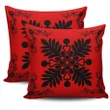 Hawaiian Quilt Maui Plant And Hibiscus Pattern Pillow Covers - Black Red - AH J8