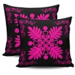 Hawaiian Quilt Maui Plant And Hibiscus Pattern Pillow Covers - Pink Black - AH J8