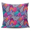 Alohawaii Home Set - Hawaii Pillow Cover Tropical Exotic Leaves And Flowers On Geometrical Ornament