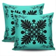 Hawaiian Quilt Maui Plant And Hibiscus Pattern Pillow Covers - Black Turquoise - AH J8