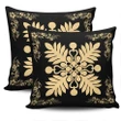 Hawaiian Quilt Maui Plant And Hibiscus Pattern Pillow Covers - Beige Black - AH J8
