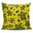 Alohawaii Home Set - Hawaii Pillow Case Polynesian Turtle Palm And Sea Pebbles Yellow