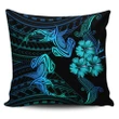Hawaii Couple Shark Hibiscus Polynesian Pillow Covers - Blue - Mina Style - AH - J2
