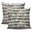 Hawaii Pillow Cover Tropical Dark Green Leaves Seamless Pattern White Stripes Pink Background AH J1 - Alohawaii