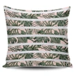 Alohawaii Home Set - Hawaii Pillow Cover Tropical Dark Green Leaves Seamless Pattern White Stripes Pink Background