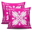 Hawaiian Quilt Maui Plant And Hibiscus Pattern Pillow Covers - White Pink - AH J8