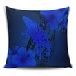 Alohawaii Home Set - Hawaiian Map Whale Swim Hibiscus Polynesian Pillow Covers - Blue