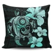 Alohawaii Home Set - Polynesian Hibiscus Plumeria Turtle Pillow Covers Turquoise