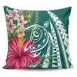 Alohawaii Home Set - Hawaii Polynesian Turtle Tropical Hibiscus Plumeria Pillow Covers - Turquoise