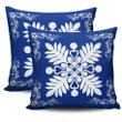 Hawaiian Quilt Maui Plant And Hibiscus Pattern Pillow Covers - White Blue - AH J8