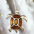 Sterling Silver Fancy Hawaiian Koa Wood Sea Turtle Pendant -AH -J7 - Alohawaii