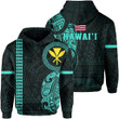 Alohawaii Clothing, Hoodie Polynesian Kakau Kanaka Flag Of Hawaii, Turquoise | Alohawaii.co