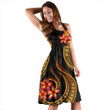 Alohawaii Dress - American Samoa Polynesian Midi Dress - Gold Plumeria - BN11