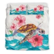 Alohawaii Bedding Set - Cover and Pillow Cases Hawaiian Turtle Hibiscus Waves Polynesian - AH - A0
