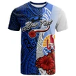 Alohawaii T-Shirt - Tee Tahiti Polynesian Custom Personalised - Coat Of Arm With Hibiscus Blue | Alohawaii.co