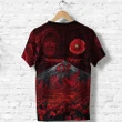 Alohawaii T-Shirt - Tee (Custom Personalised) Warriors Rugby New Zealand Mount Taranaki With Poppy Flowers Anzac Vibes - Red, Custom Text And Number A7