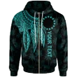 Alohawaii Clothing, Zip Hoodie Cook Islands Personalised, Polynesian Wings (Turquoise) | Alohawaii.co