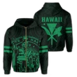 Alohawaii Clothing, Zip Hoodie Polynesian King Kanaka Map Seal Of Hawaii, Green | Alohawaii.co