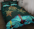 Personalized - Hawaii Map Turtle Hibiscus Polynesian Luxury Quilt Bed Set - Honu Ohana - AH - J6 - Alohawaii