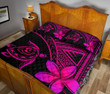 Alohawaii Home Set - Quilt Bed Set Hawaiian Turtle Plumeria Polynesian Pink AH J0