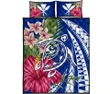 Alohawaii Quilt Bed Set - Hawaii Polynesian Turtle Tropical Hibiscus Plumeria Quilt Bed Set - Blue