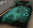 Hula Girl Hibiscus Map Quilt Bed Set - Turquoise - AH J4 - Alohawaii