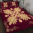 Hawaiian Quilt Maui Plant And Hibiscus Pattern Quilt Bed Set - Beige Burgundy