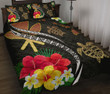 Hawaii Map Turtle Hibiscus Plumeria Polynesian - Quilt Bed Set AH J2 - Alohawaii