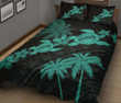 Hawaii Turtle Plumeria Coconut Tree Polynesian Quilt Bed Set - Turquoise - AH J4 - Alohawaii