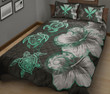 Hawaii Map Turtle Hibiscus Polynesian Green - Quilt Bed Set AH J2 - Alohawaii