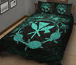 Hawaii Kanaka Turtle Hibiscus Polynesian Quilt Bed Set - Anthea Style Turquoise - AH - J4 - Alohawaii