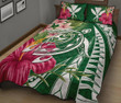 Alohawaii Home Set - Quilt Bed Set Hawaii Polynesian Turtle Tropical Hibiscus Plumeria Green J4