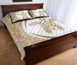 Alohawaii Home Set - Quilt Bed Set Hawaiian Polynesian Turtle Circle Style Gold And White J7