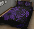 Hawaii Turtle Kanaka Map Hibiscus Poly Quilt Bed Set - Purple - AH J4 - Alohawaii