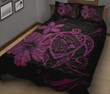 Hawaii Turtle Kanaka Map Hibiscus Poly Quilt Bed Set - Pink - AH J4 - Alohawaii